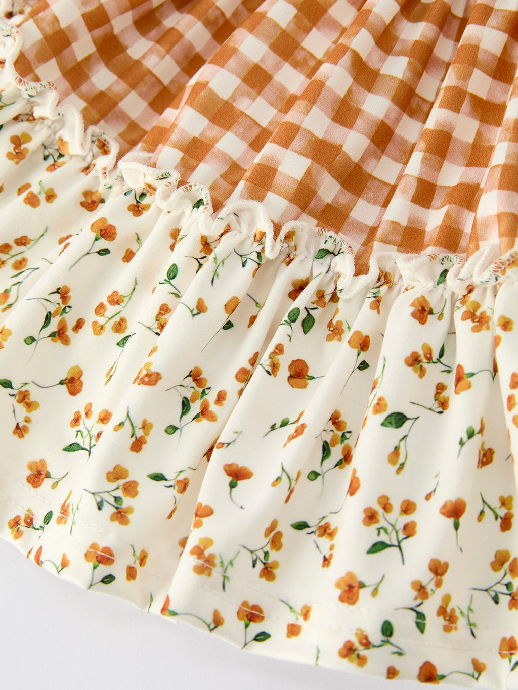 Autumn Patchwork Floral & Plaid Long Sleeve Girls Dress