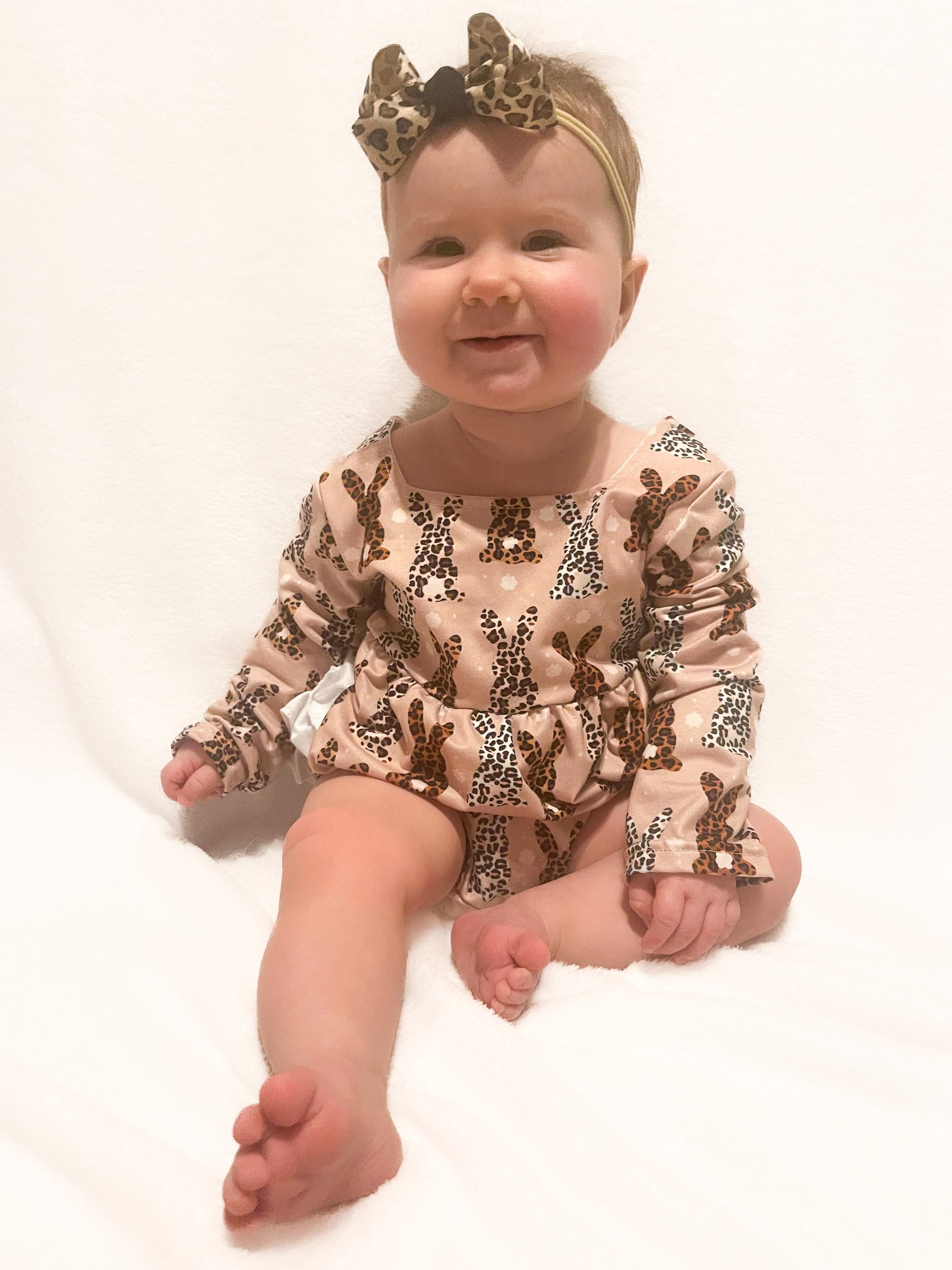 Leopard bunny ruffle romper
