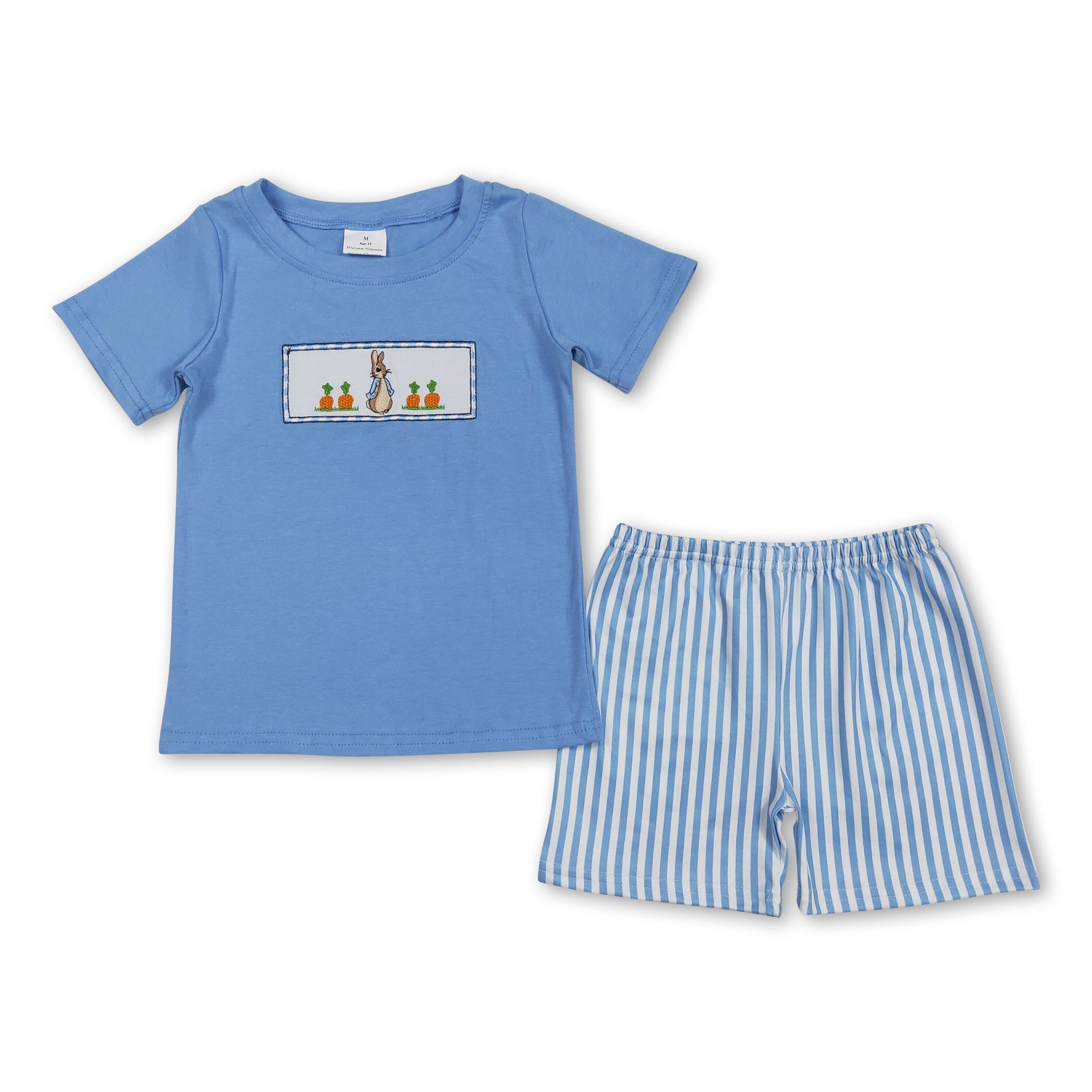 Light blue rabbit carrot top stripe shorts boys Easter set