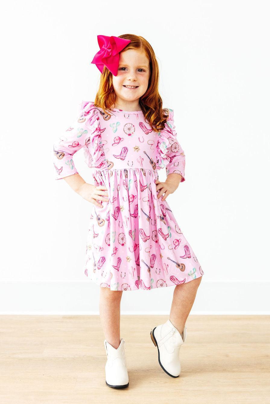 Boot Scootin' 3/4 Sleeve Ruffle Twirl Dress