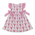 Pink flutter sleeves bow crawfish baby girls dresses