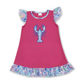 Hot pink crawfish watercolor seaweed ruffle girls dresses