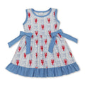 Sleeveless light blue bow ruffle crawfish kids girls dresses