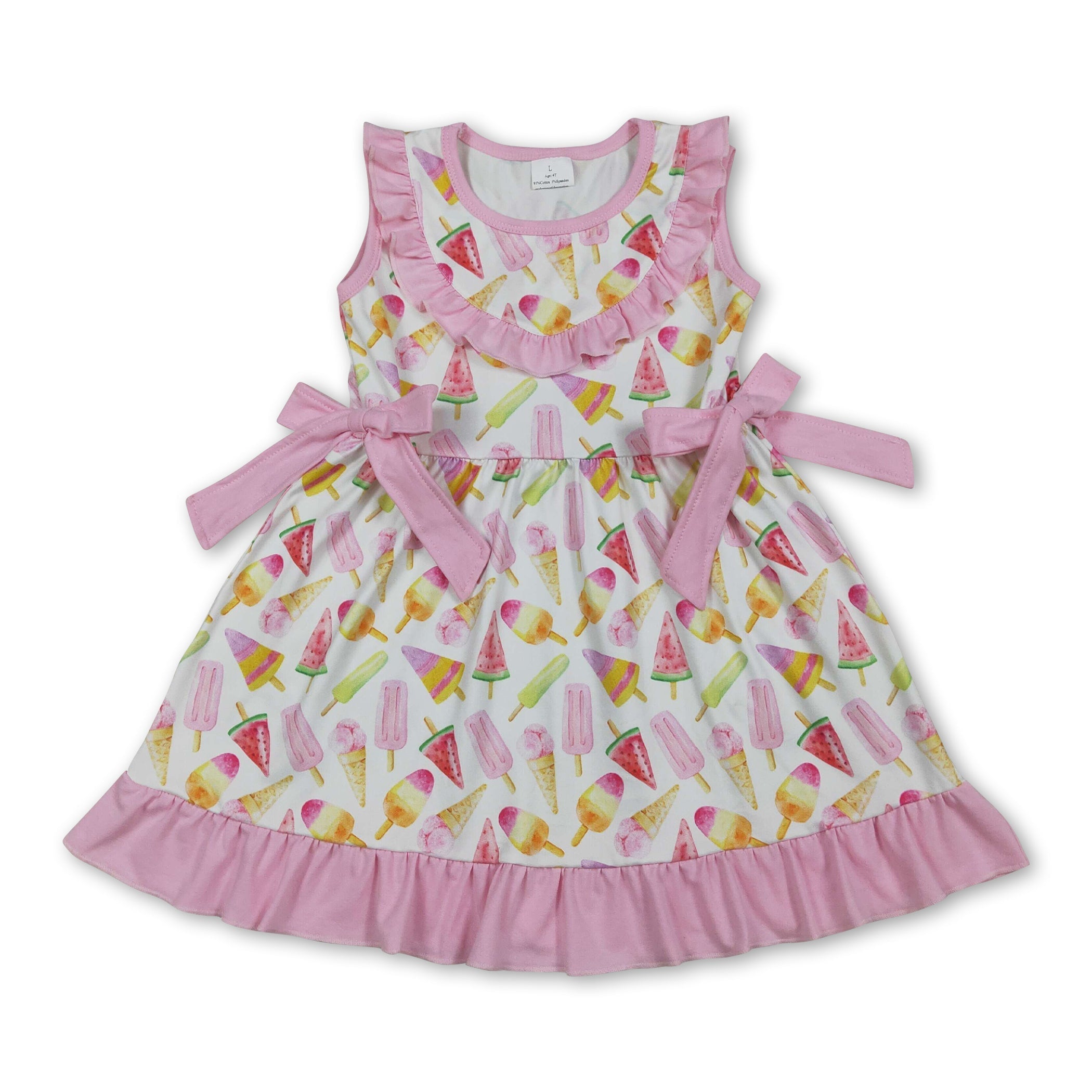 Pink popsicle watermelon ruffle kids girls summer dresses