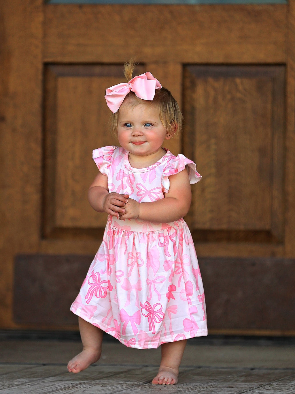 Bow Print Flying Sleeve Girls Dress