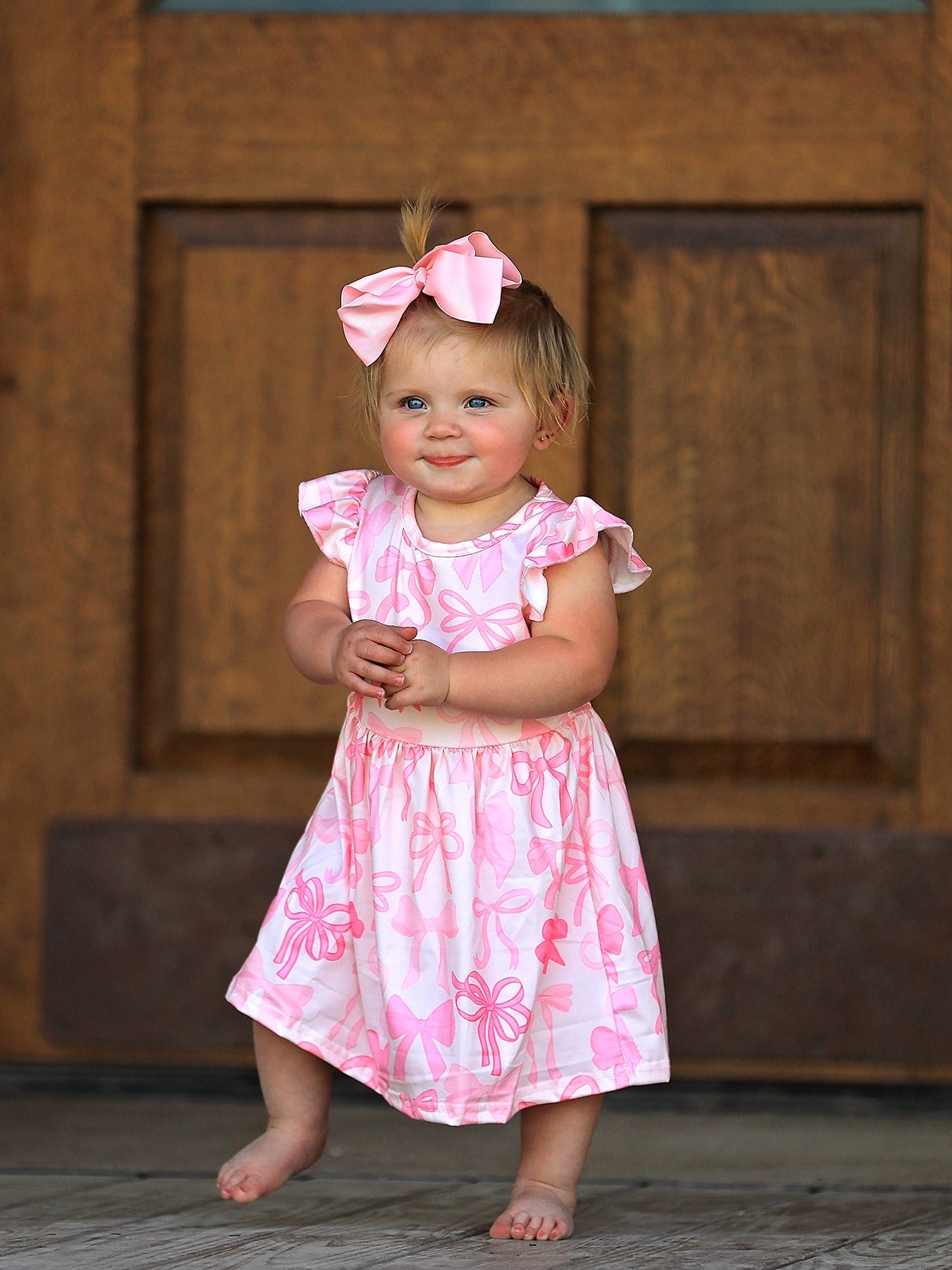 Bow Print Flying Sleeve Girls Dress