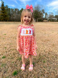 Smocked orange and pink leopard bunny Dress