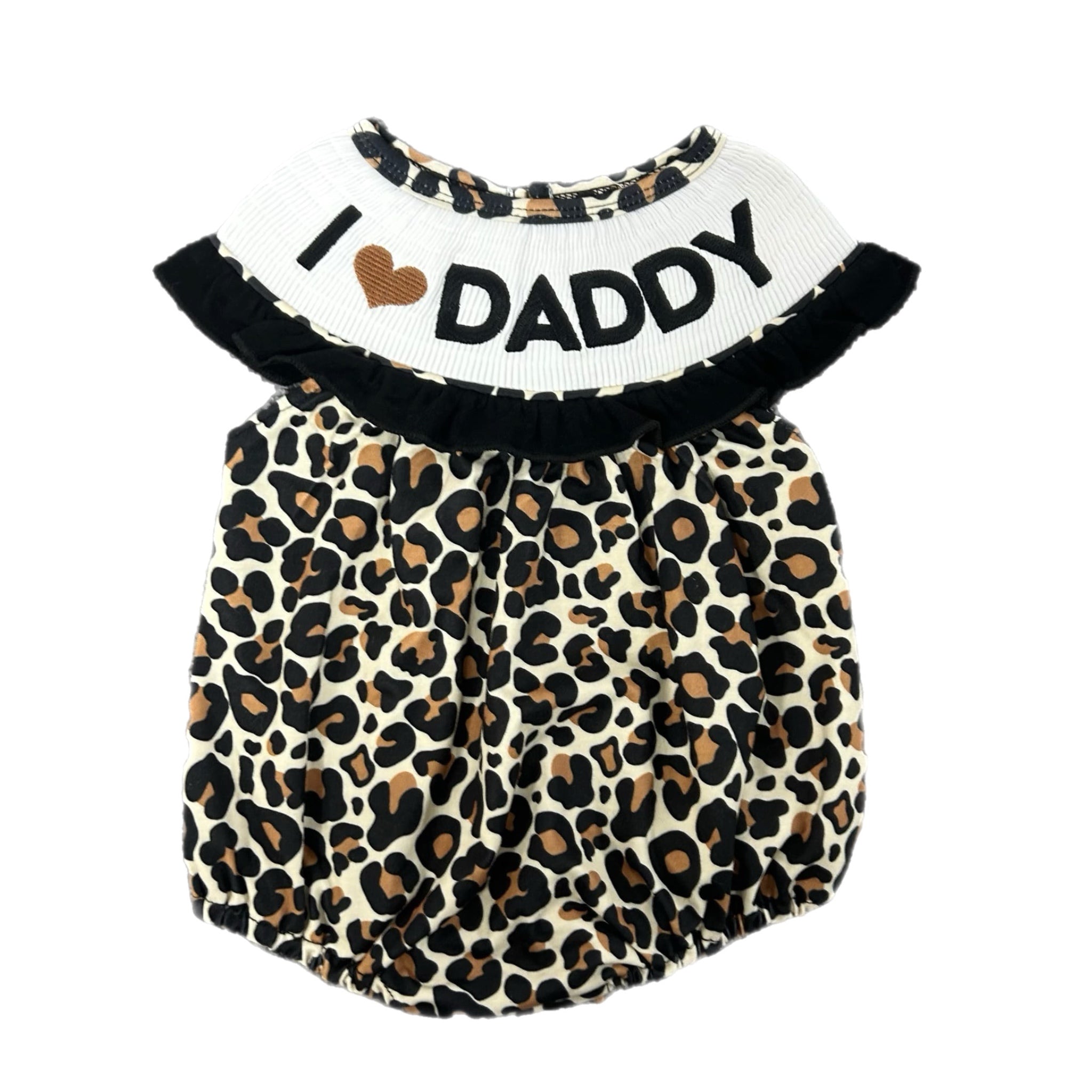 Smocked leopard I love daddy romper