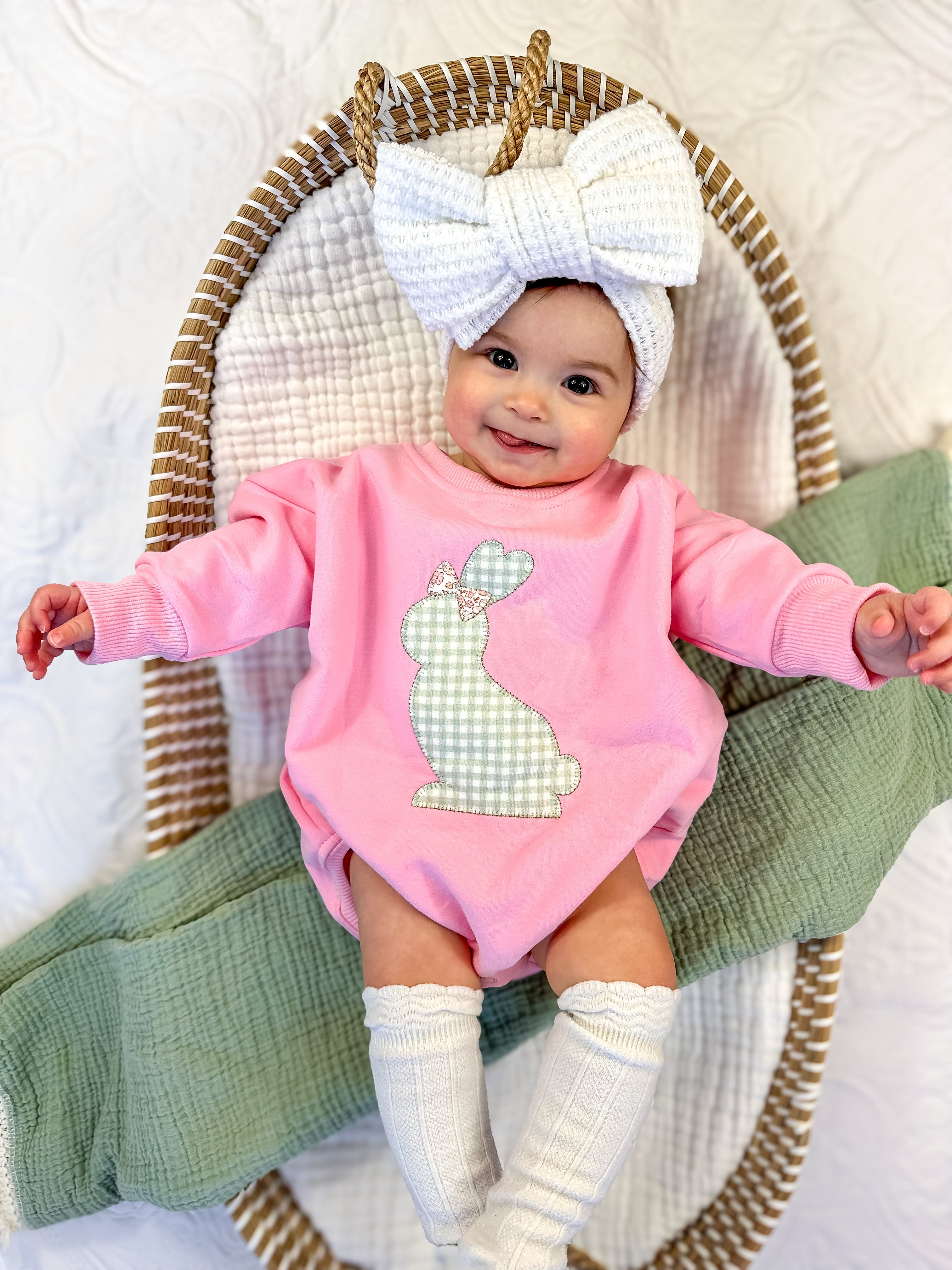 Applique Bunny Sweatshirt Romper
