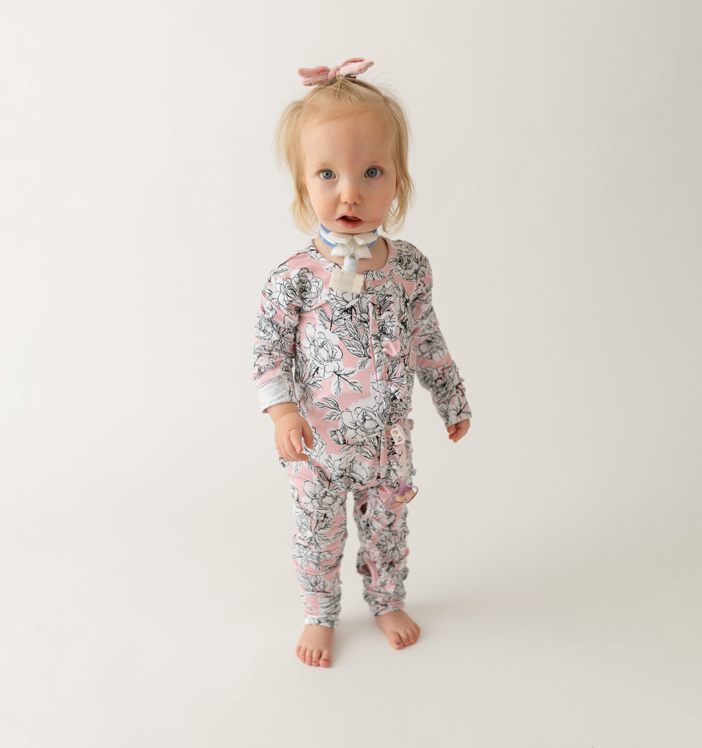 Allie Floral Bamboo Ruffle Convertible Footie (2T-4T)