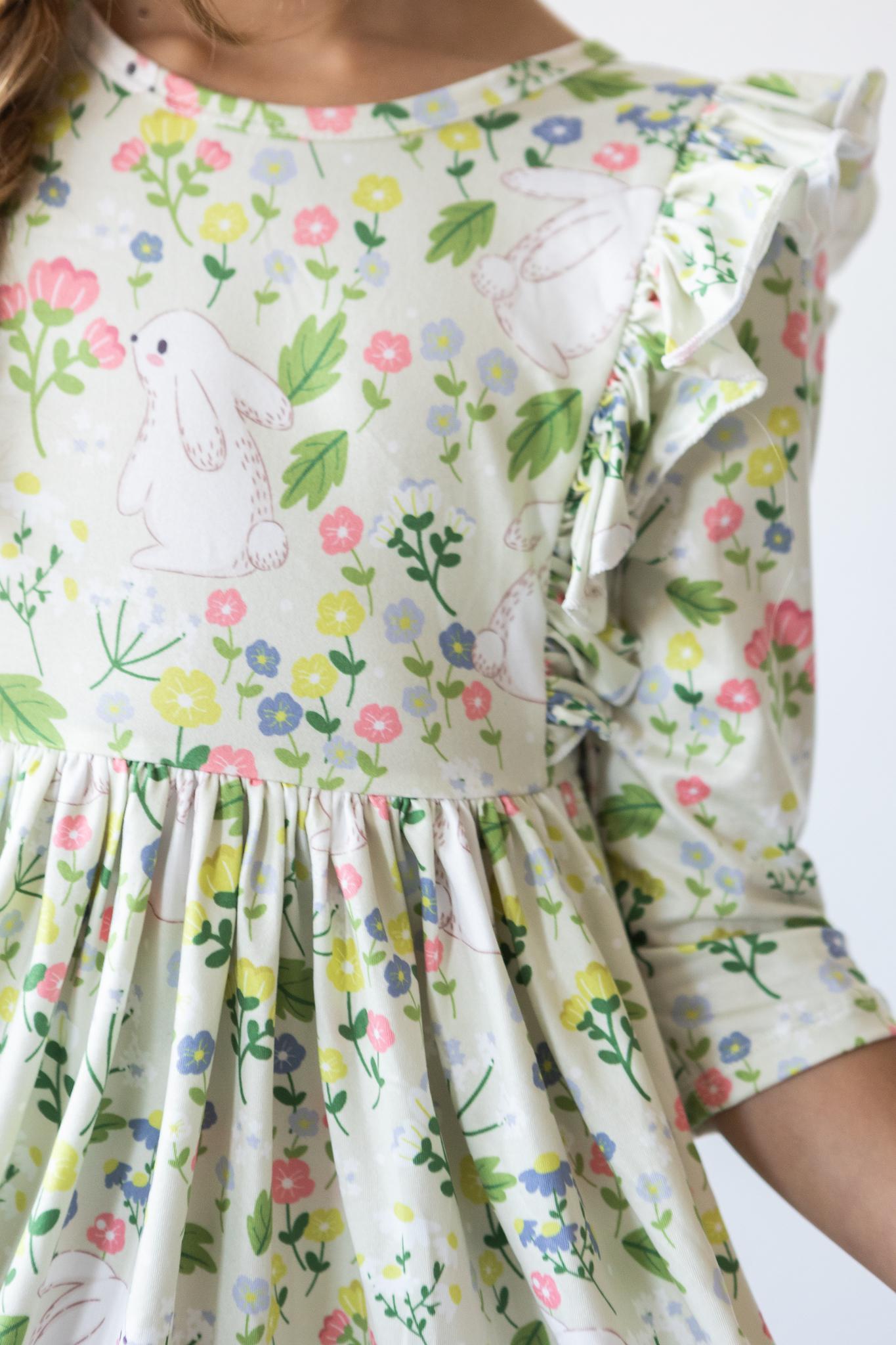 No Bunny Like You 3/4 Sleeve Ruffle Twirl Dress