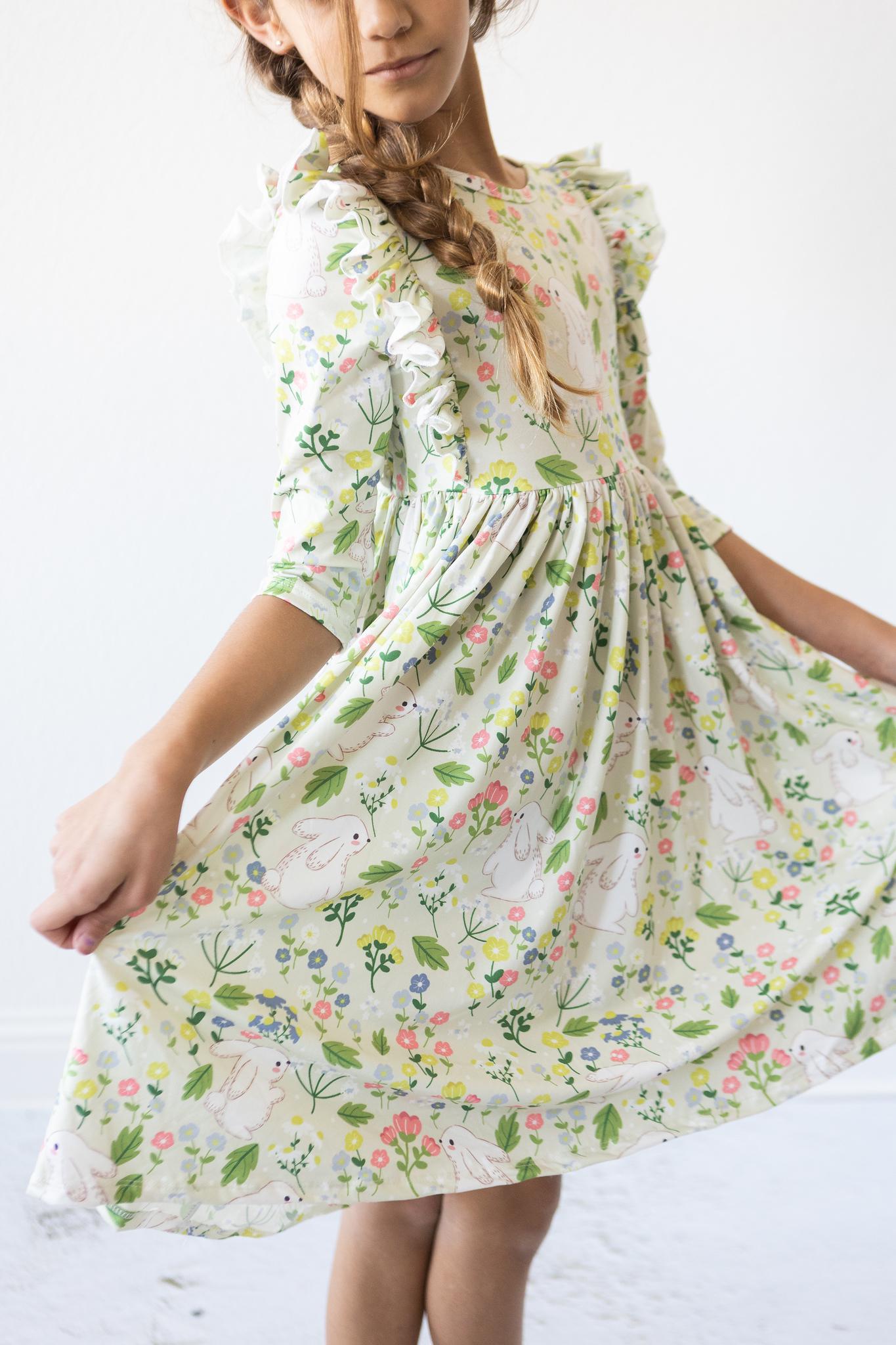 No Bunny Like You 3/4 Sleeve Ruffle Twirl Dress