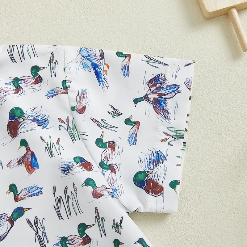 Baby Boy Dinosaur Print Short Sleeve Collared Shirt with Denim Shorts 2Pcs Set