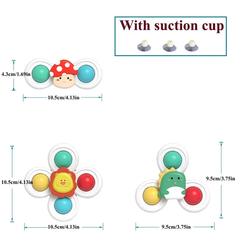 3 in 1 Suction Cups Spinning Top Toy For Baby Game Infant Teether Relief Stress Educational Rotating Rattle Bath Toys For Kids
