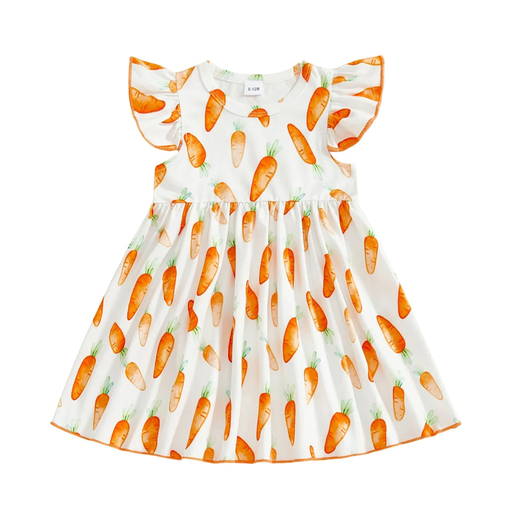 Easter Toddler Girls Dress Fashionable Carrot Print Sleeveless Round Neck Summer Dress
