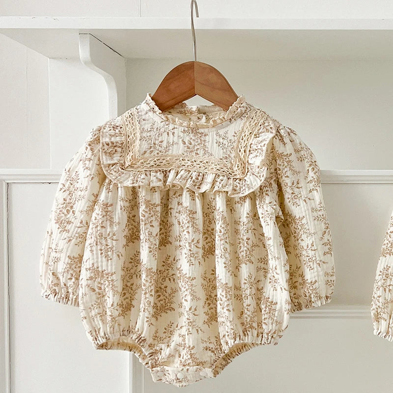 0-24M Spring Newborn Infant Baby Girls Romper Muslin Lapel Floral Rompers Kids One Piece Fashion Baby Clothing Newborn Jumpsuit