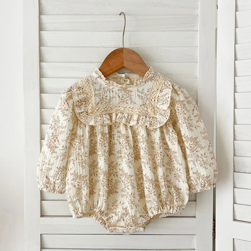 0-24M Spring Newborn Infant Baby Girls Romper Muslin Lapel Floral Rompers Kids One Piece Fashion Baby Clothing Newborn Jumpsuit
