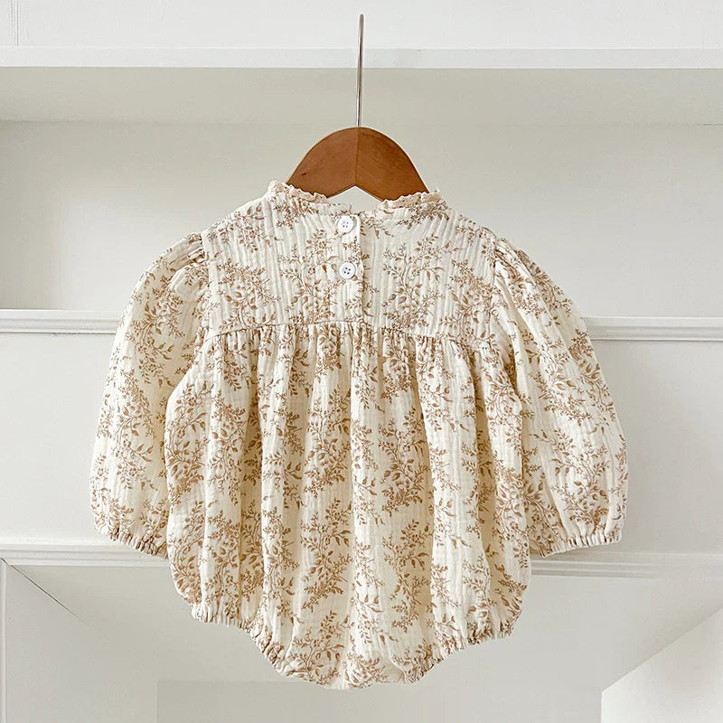 0-24M Spring Newborn Infant Baby Girls Romper Muslin Lapel Floral Rompers Kids One Piece Fashion Baby Clothing Newborn Jumpsuit