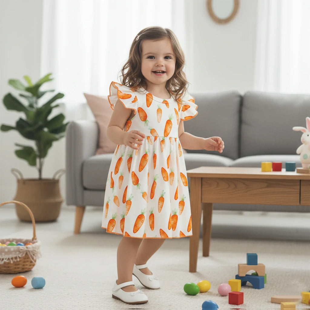 Easter Toddler Girls Dress Fashionable Carrot Print Sleeveless Round Neck Summer Dress