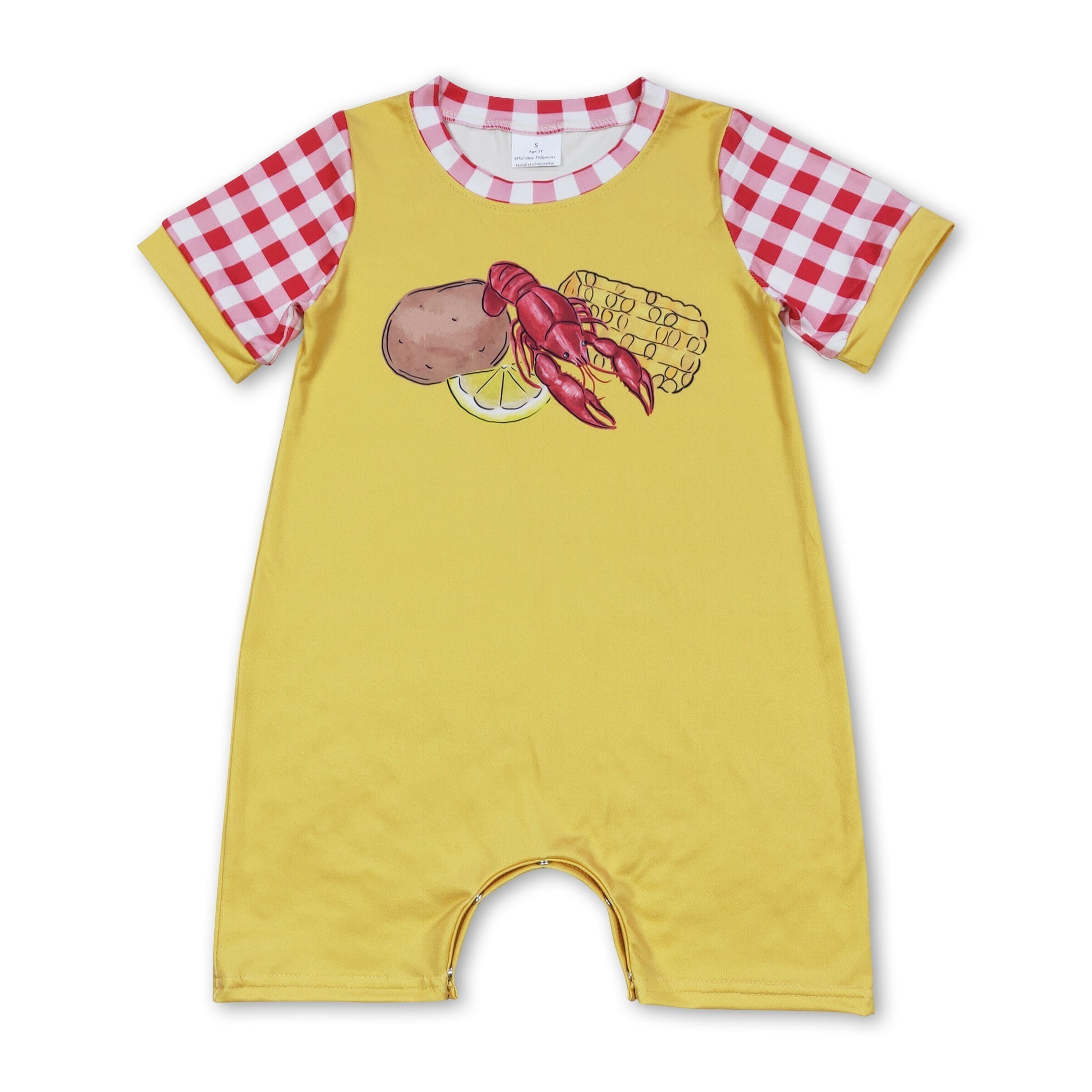 Short sleeves plaid corn crawfish baby boys romper