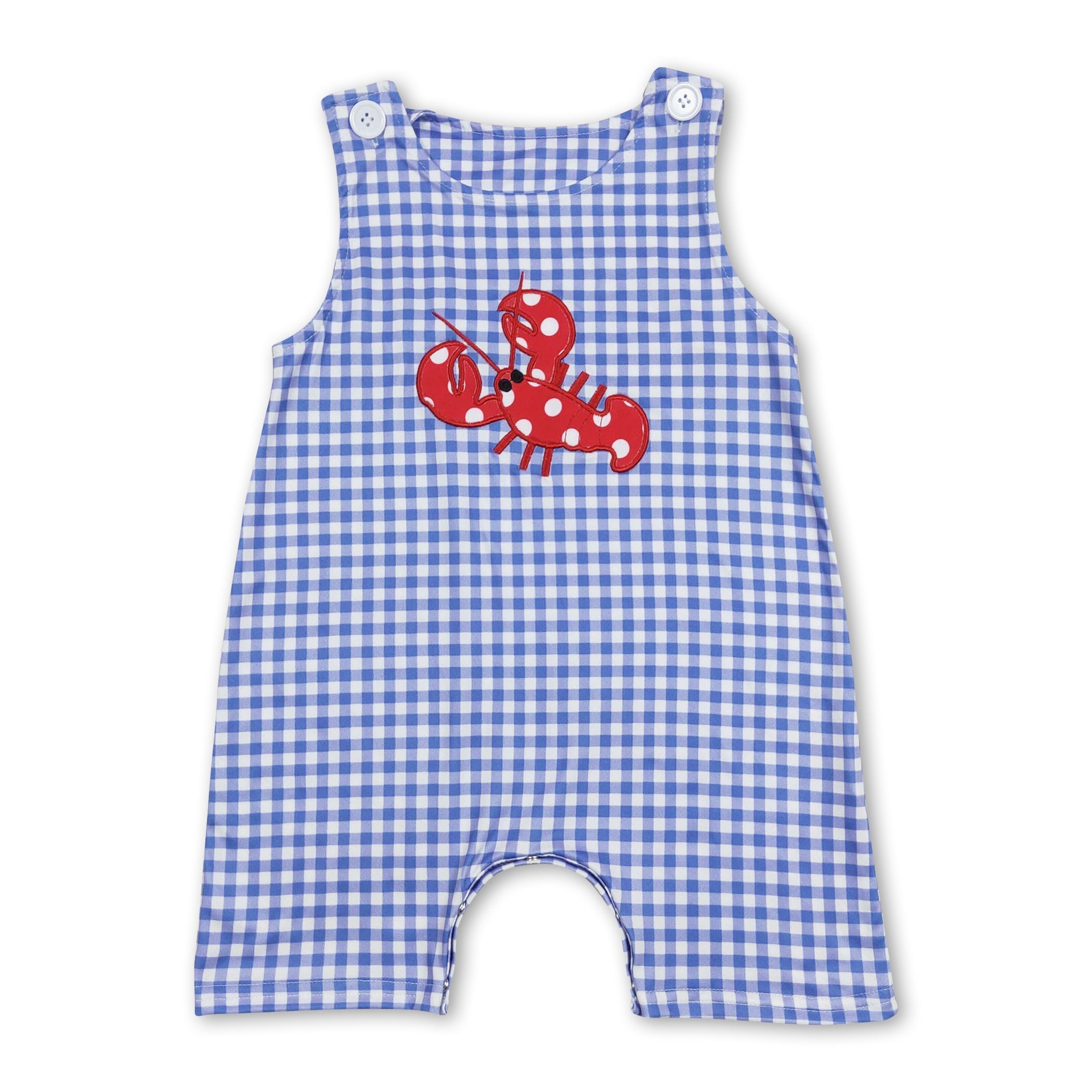 Sleeveless plaid crawfish baby boy romper