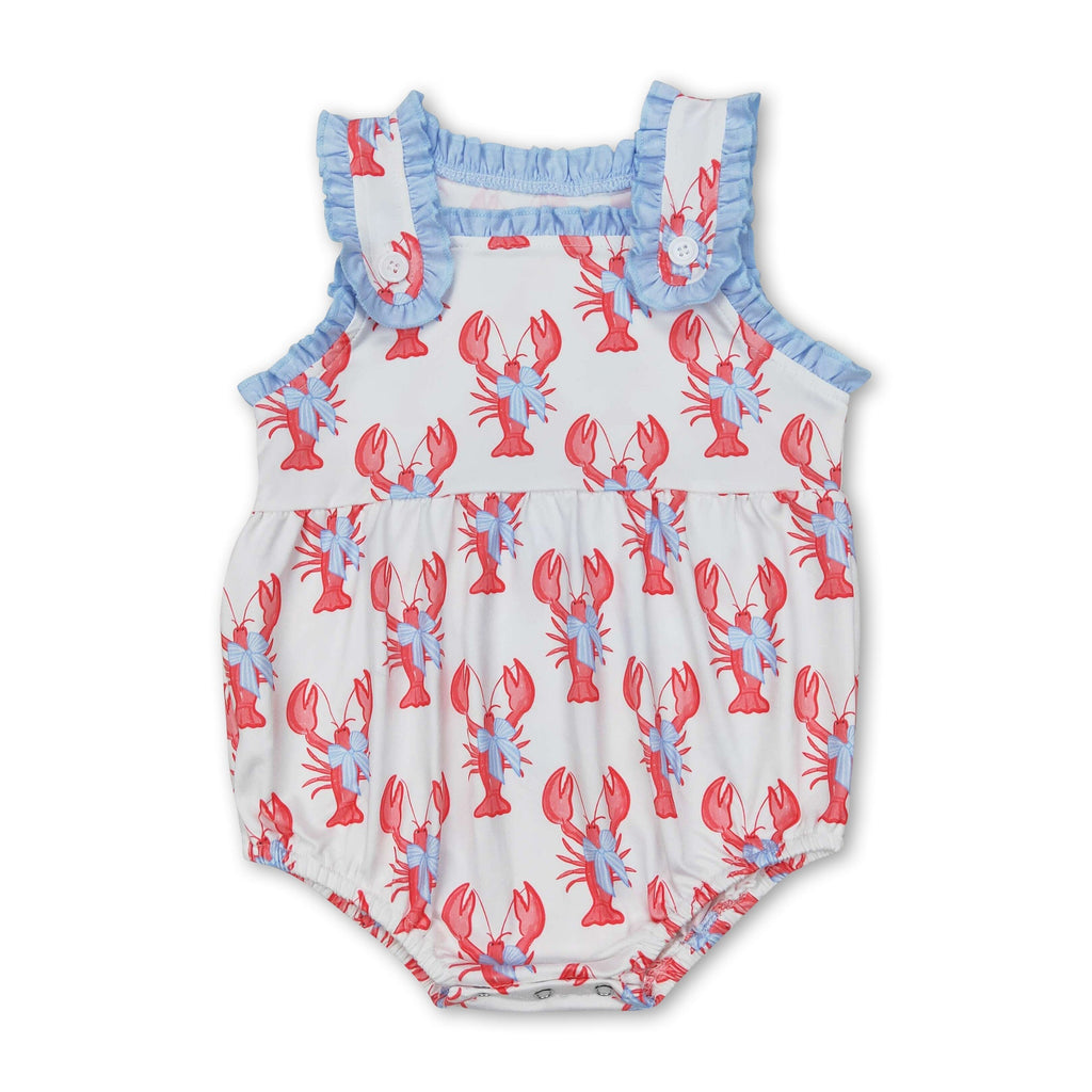 Sleeveless ruffle bow crawfish baby girls romper
