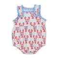 Sleeveless ruffle bow crawfish baby girls romper