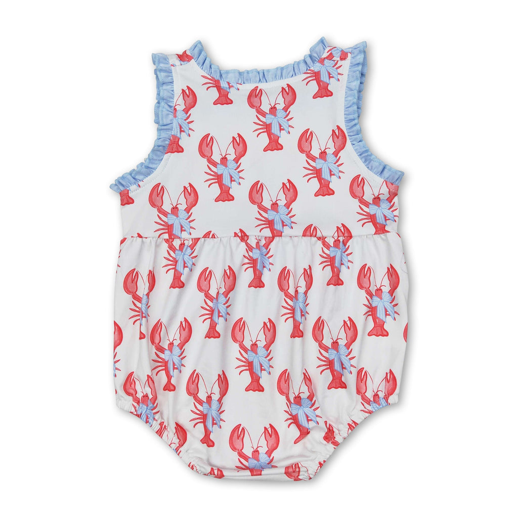 Sleeveless ruffle bow crawfish baby girls romper