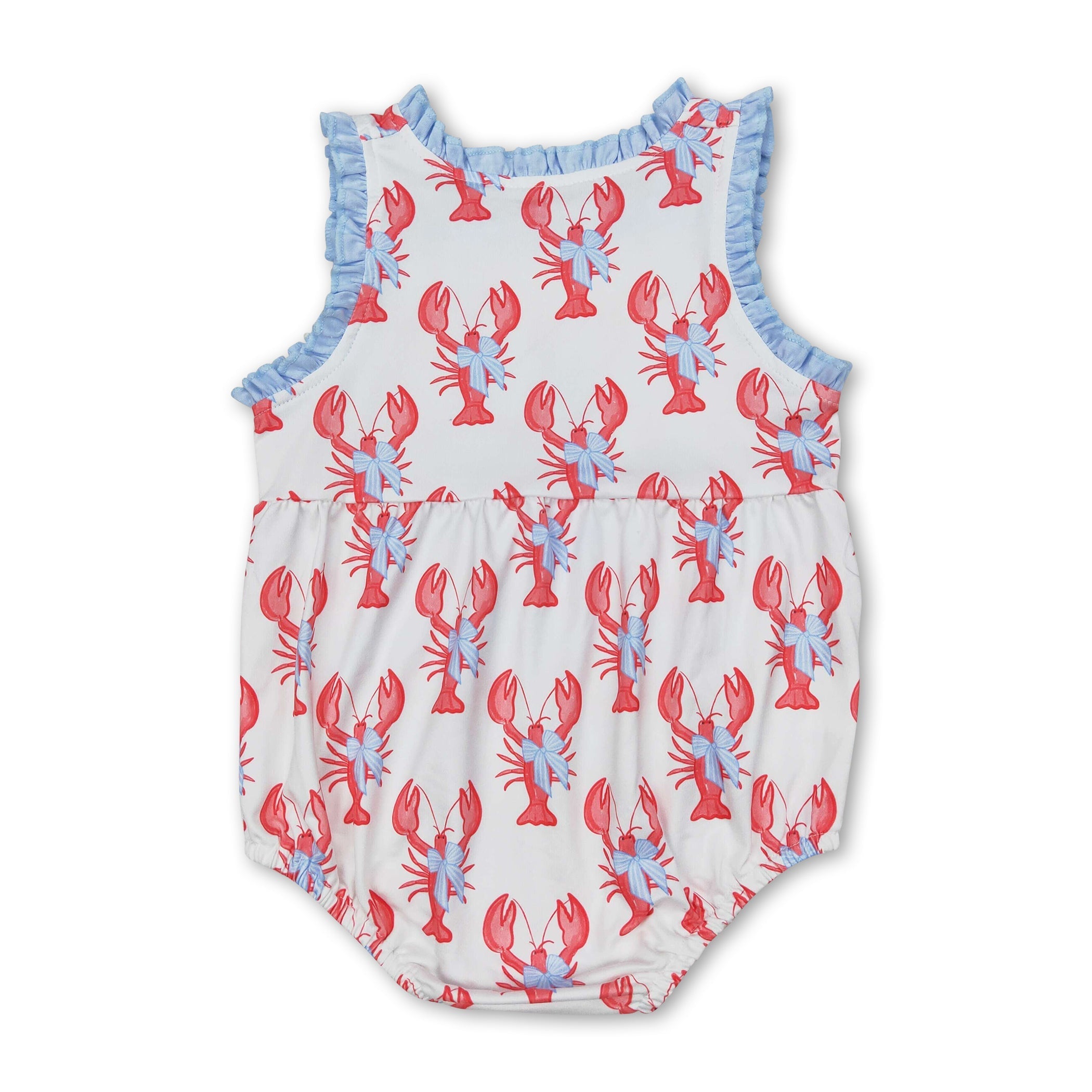 Sleeveless ruffle bow crawfish baby girls romper