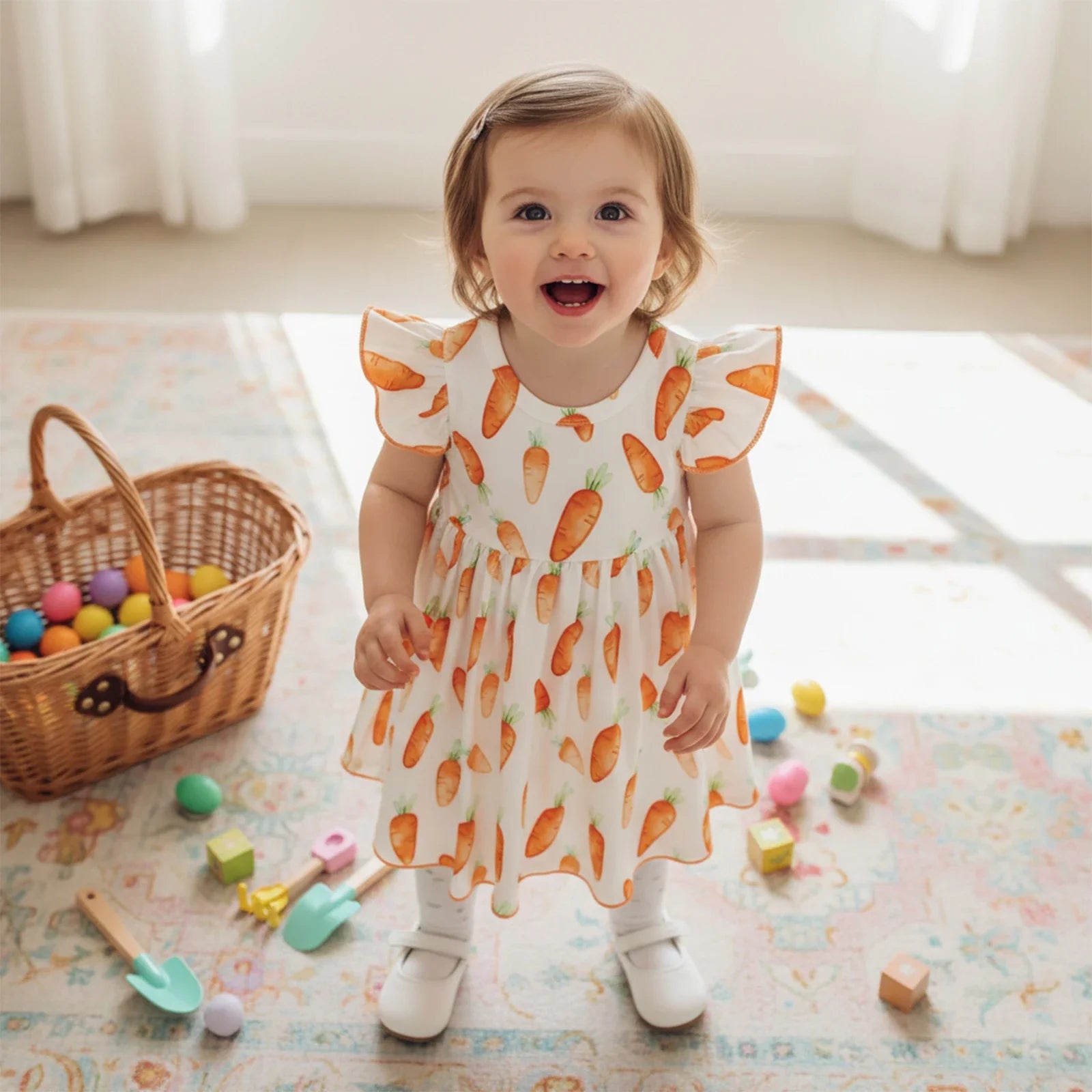 Easter Toddler Girls Dress Fashionable Carrot Print Sleeveless Round Neck Summer Dress