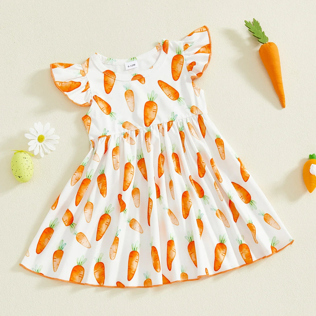Easter Toddler Girls Dress Fashionable Carrot Print Sleeveless Round Neck Summer Dress