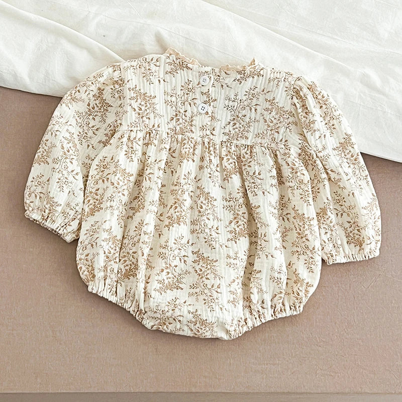 0-24M Spring Newborn Infant Baby Girls Romper Muslin Lapel Floral Rompers Kids One Piece Fashion Baby Clothing Newborn Jumpsuit