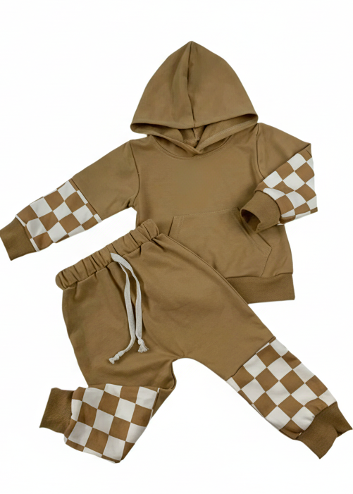 Ace Checkered Jogger Set | Neutral Toddler Fall Outfit