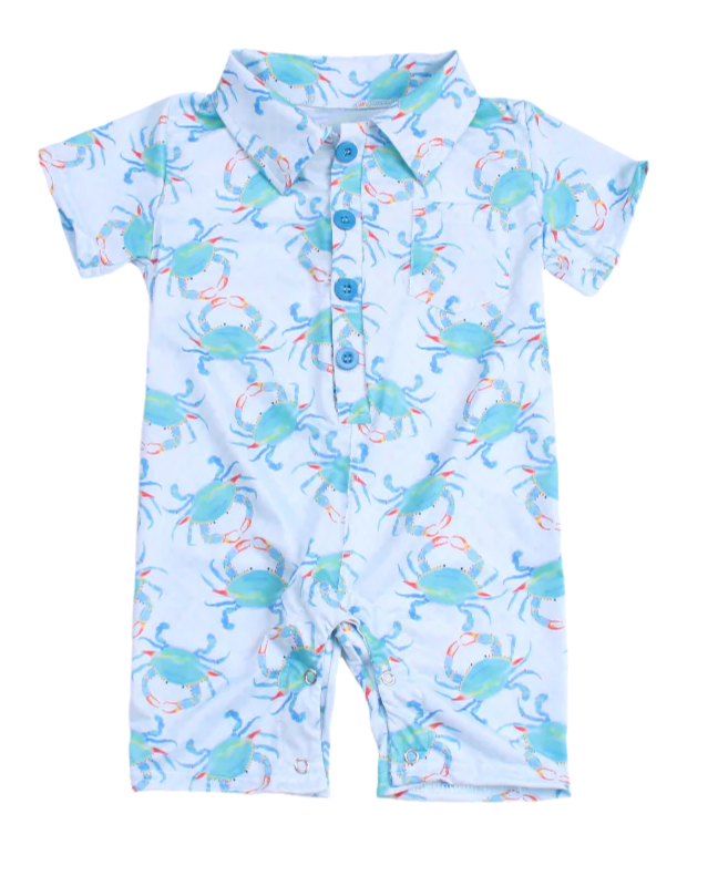 Aqua Crab Polo Romper