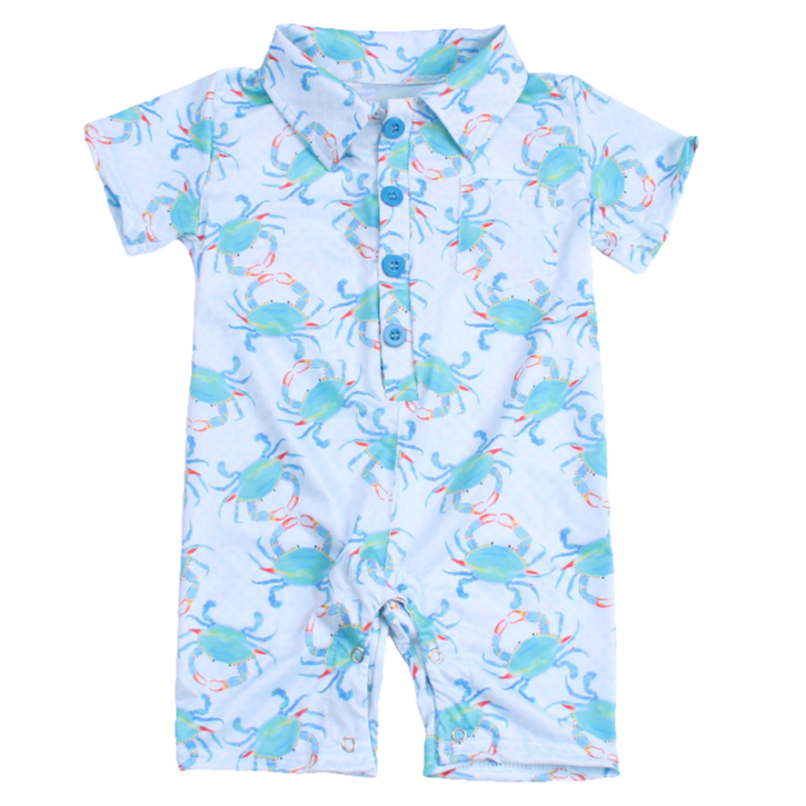 Aqua Crab Polo Romper