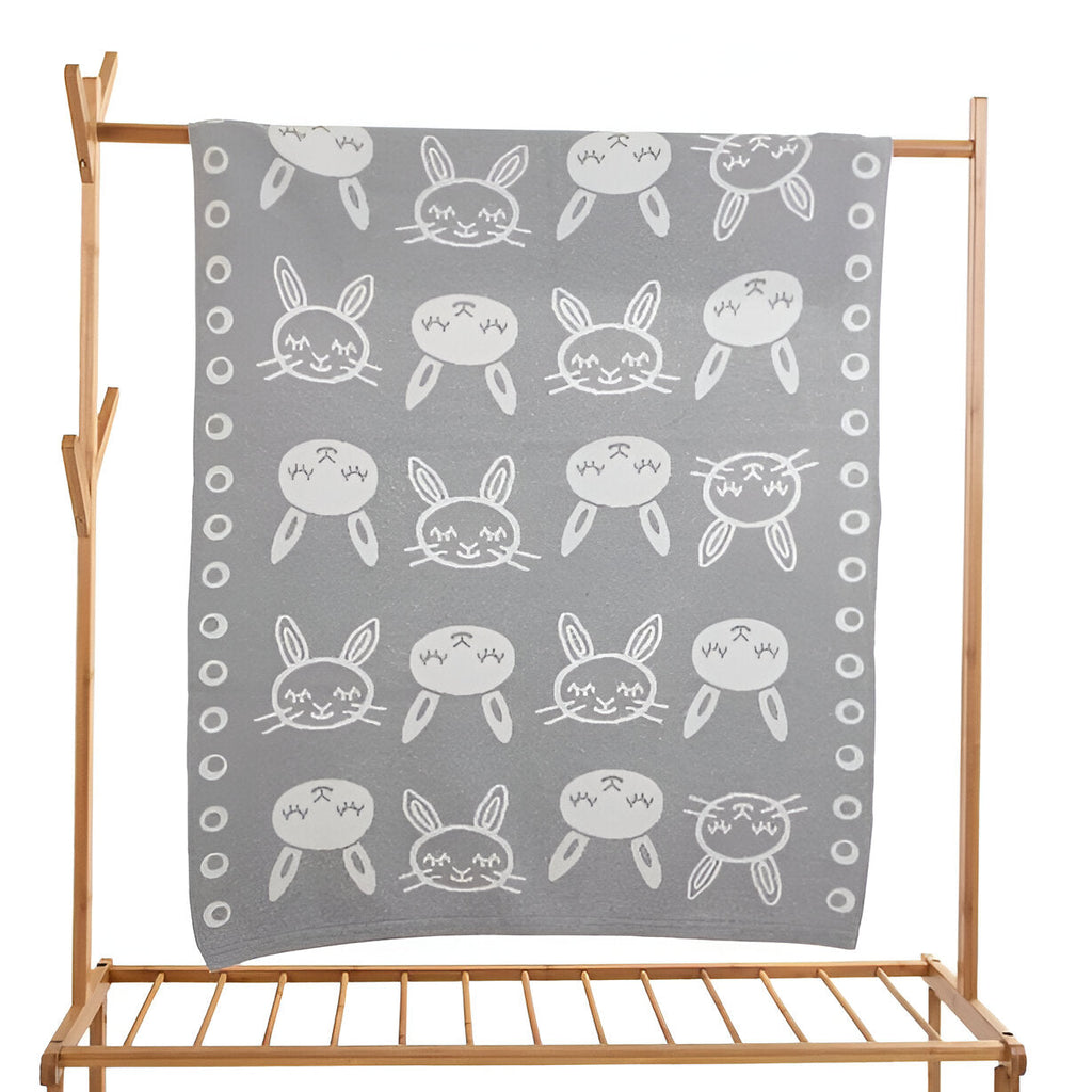 Bunny Grey Knitted Cotton Baby Blanket