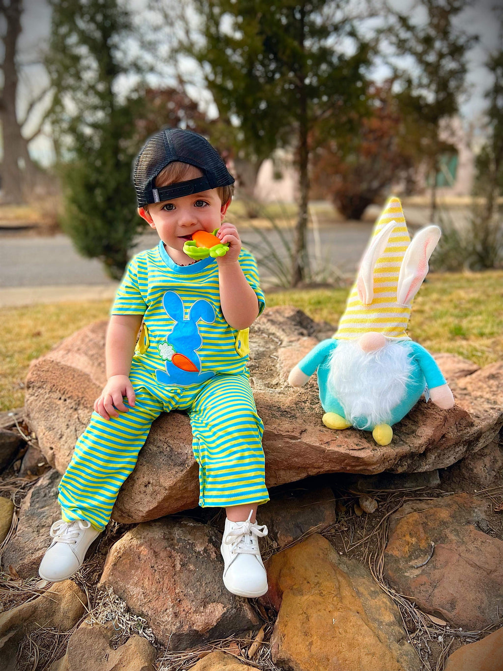 Baby Boy Bunny Stripe romper