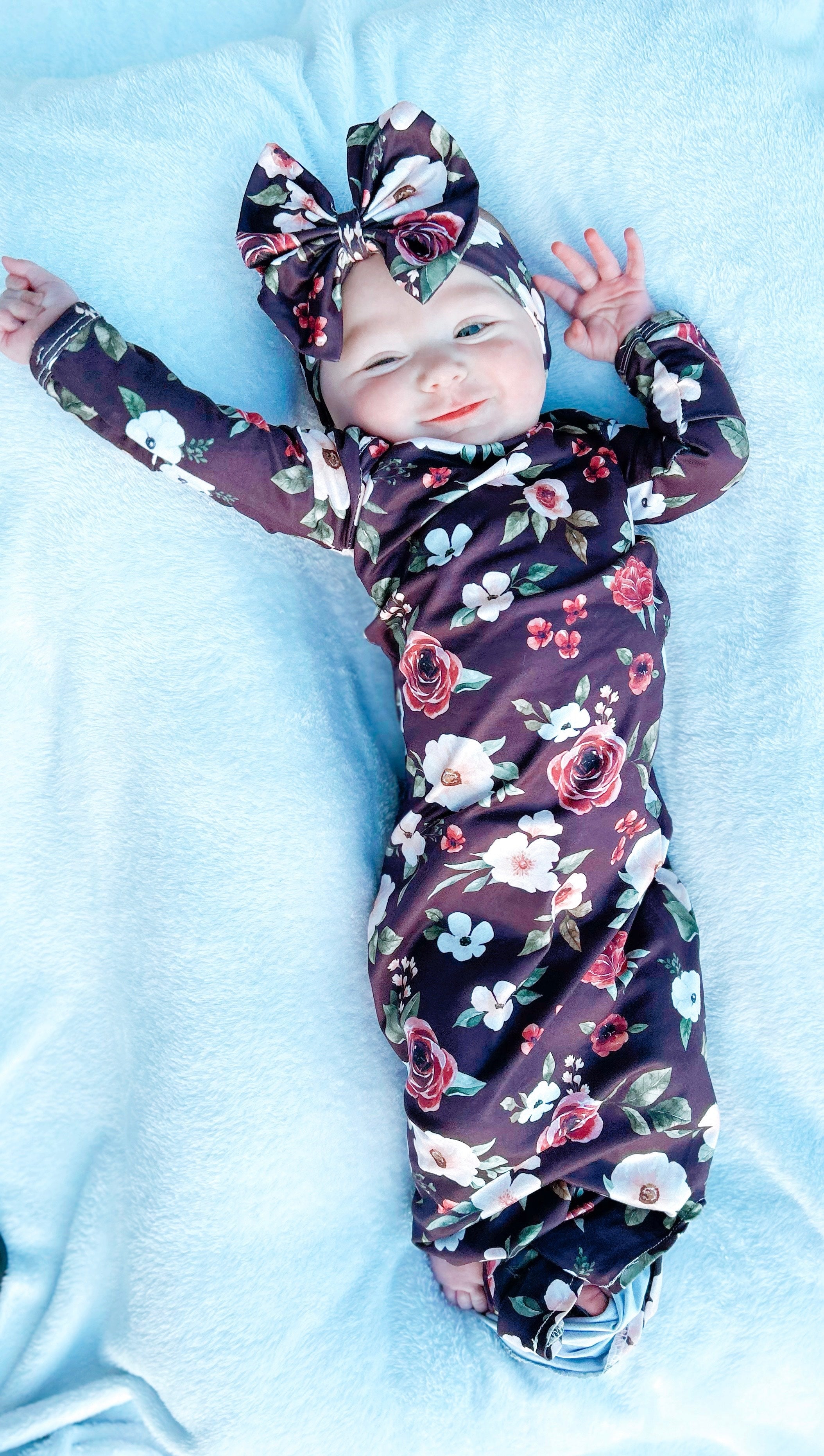 Maroon floral gown and headband set