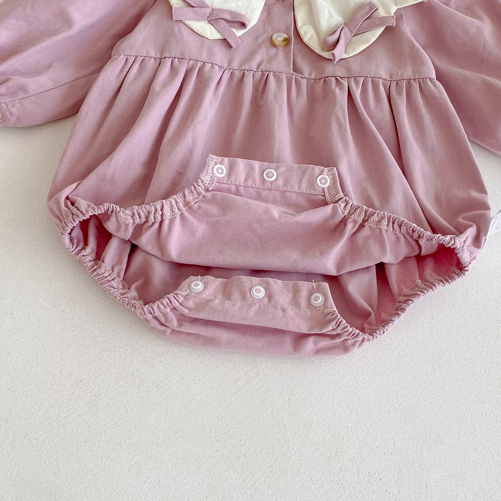 Autumn Baby Kids Girls Butterfly-bows Pattern Long-sleeved Purple