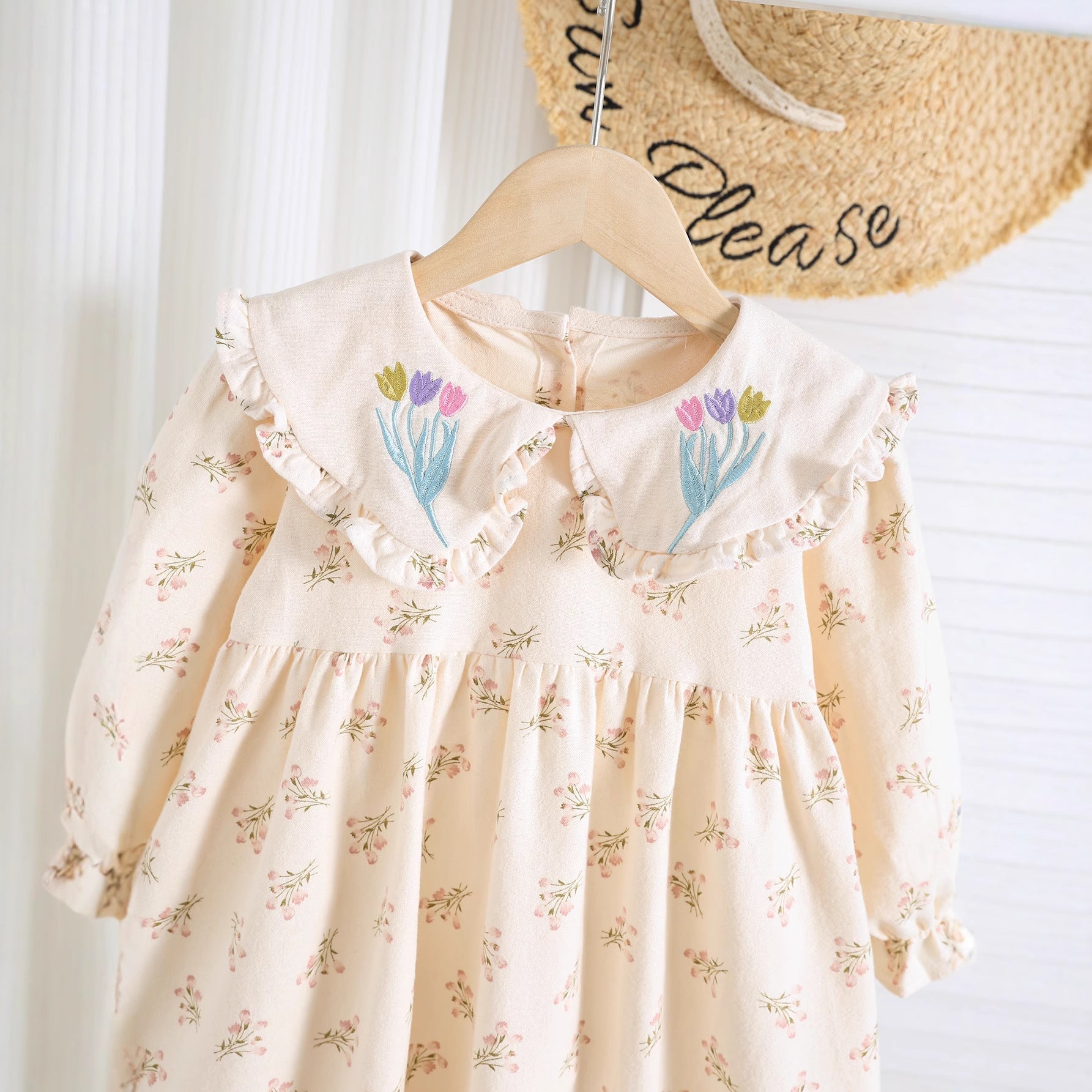 Autumn Arrival Baby Kids Girls Floral Pattern Long Sleeves Dress with