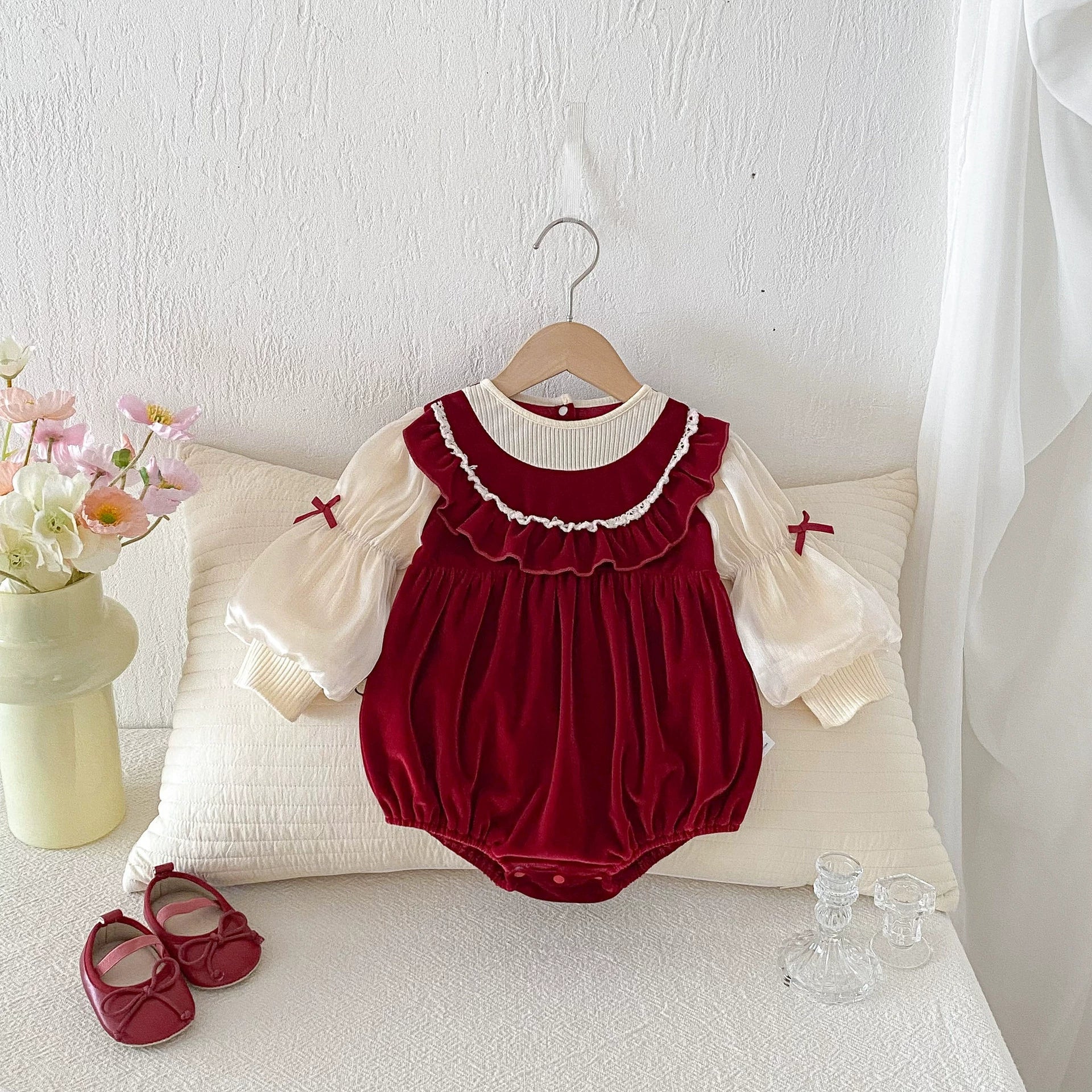 Autumn Arrival Baby Girls Long Sleeves Butterfly-bows Decorated Color